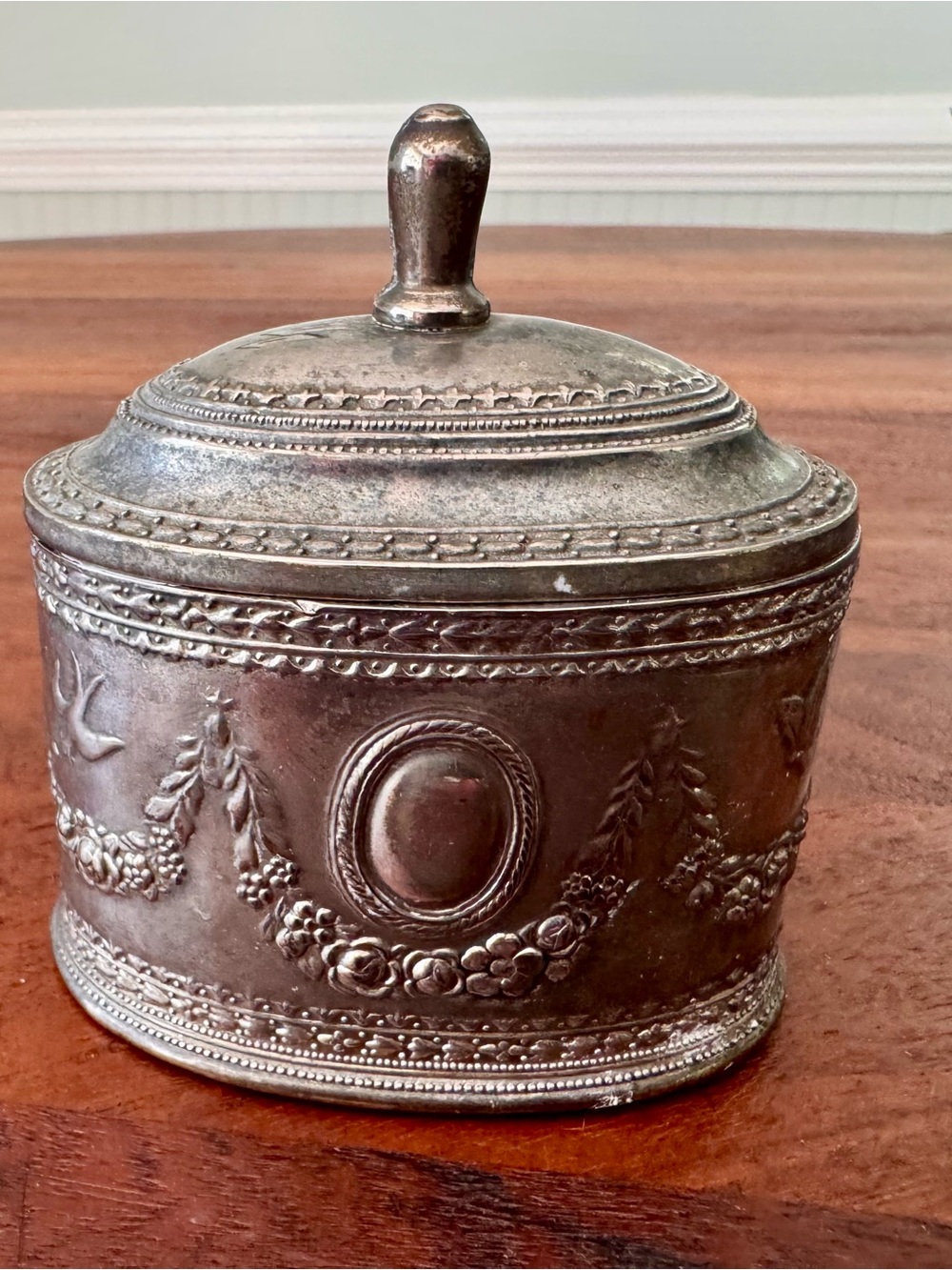 Vintage Trinket Box Silver Plated w/ Hinged Lid Godinger Plush Interior Patina